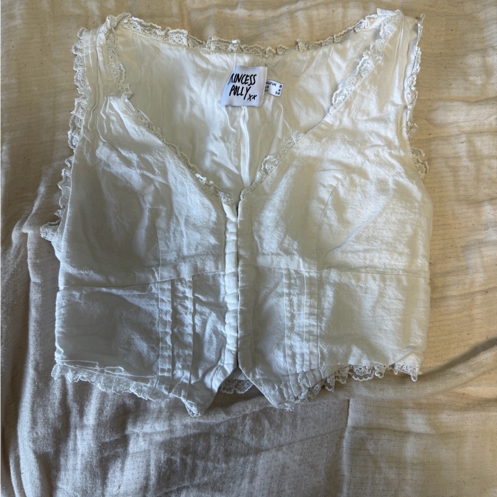 Princess Polly White Lace Trim Crop Tank